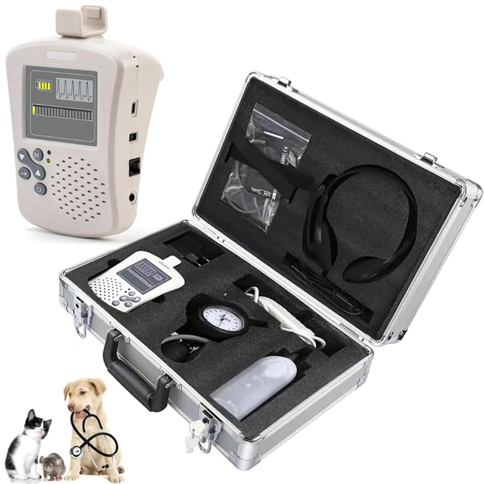 Sistema Doppler Veterinario para Medir La Presión Arterial, Sonda De 8 MHz, Detector Portátil De Flujo Sanguíneo, Tensiómetro Digital para Animales, para Gatos, Perros Y Clínicas Veterinarias