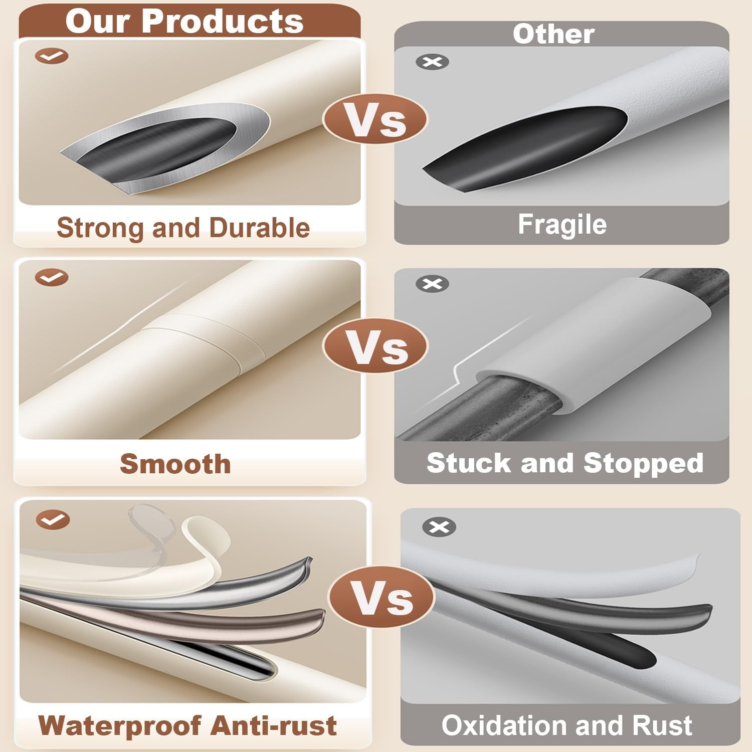 Shower Curtain Rod 28-192 inch Adjustable Tension Curtain Rod No Drilling Telescoping Rod, Diameter 1inch, for Bathroom Windows Closet Rods, No Rust(Cream,70-120cm(28-47in))