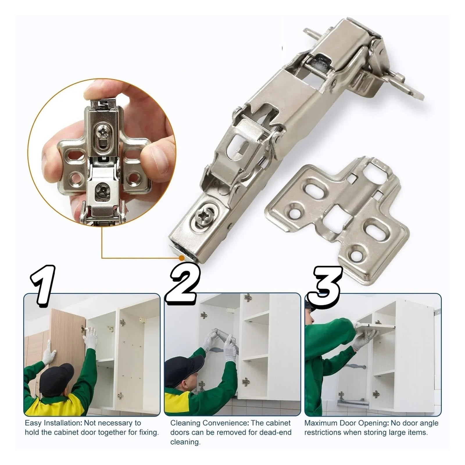 Zawiasy meblowe ze stali nierdzewnej z cichym domykiem – hydrauliczne, samodomykające się do kuchni, garderoby i szafek(20pcs)