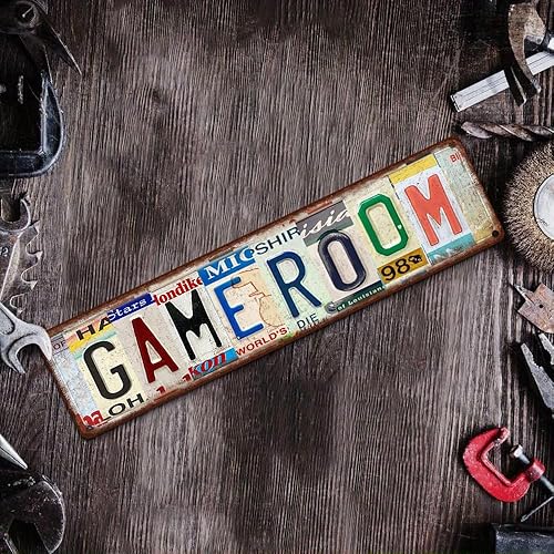 Miniatura 6 de Letrero de metal para sala de juegos, decoración de pared de aluminio retro de 4 x 16 pulgadas, decoración de sótano de cueva de hombre arcade