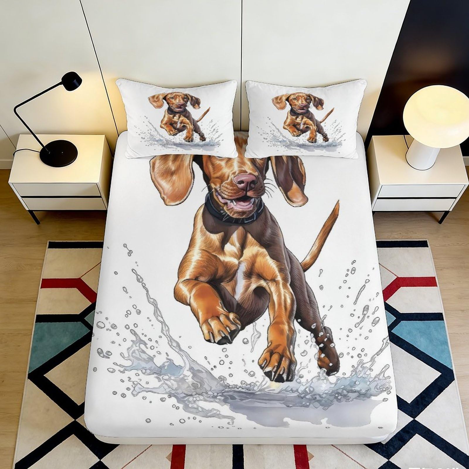 Uxinyoume Style-8 3D Printed Brown Running Dog Fitted Sheet Microfiber Non-Slip Bed Cover Splash Art For Bedroom Guestroom Decor 90X200x25cm