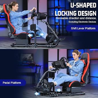 Marada Racing Simulator Cockpit with Red Seat Fit for Logitech G29 G920 G923, for Thrustmaster, for Fanatec,Adjustable Driving Steering Wheel Stand,Pedal & Wheel Not Included