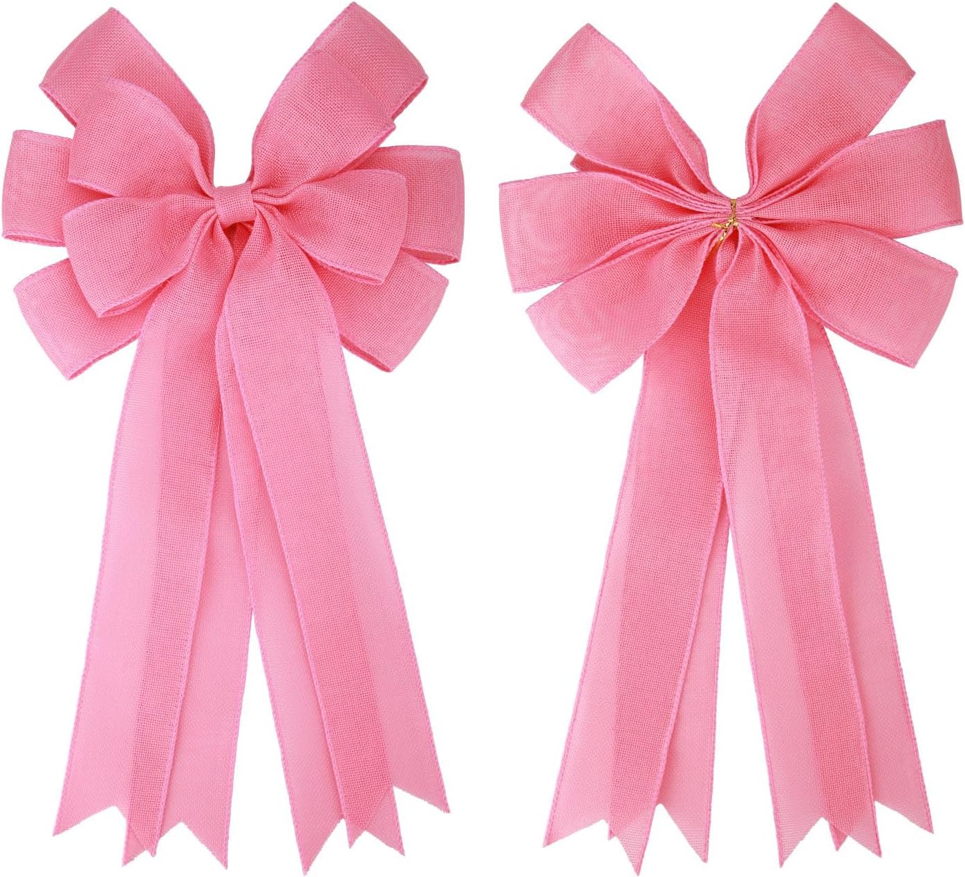 Meseey 2 Pcs 20 x 10 Inch Large Pink Burlap Bows, Wired Edge Premade Burlap Bows for Wreaths, Front Door Decor, Easter Decorations, Tree Topper, Gift Wrapping, Wedding and Baby Shower Decor