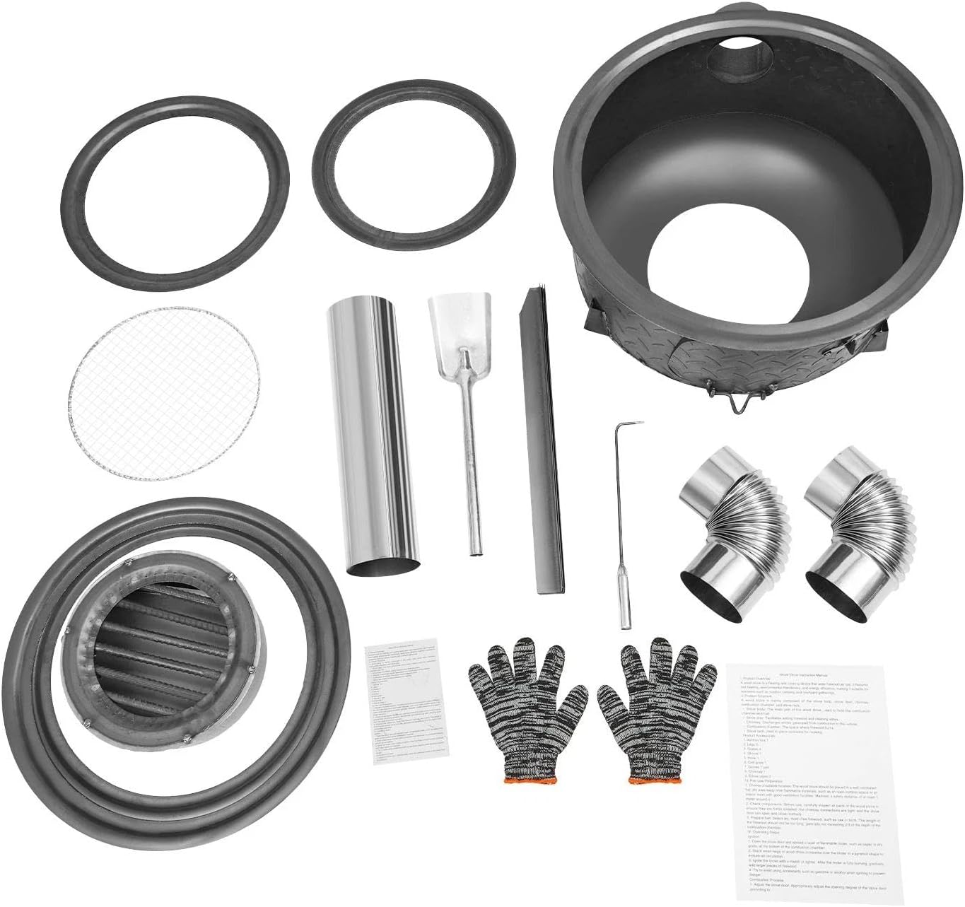 Multifunction Wood Burning Stove with Chimney, Heavy-Duty Rocket Stove, Portable Charcoal Camping Stove for Outdoor/Backyard Cooking, Tent Heating, Fishing