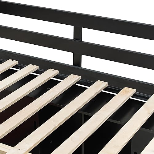 Miniatura 140 de Cama tipo loft de tamaño individual con 3 estantes, 2 armarios y 2 cajones, cama alta funcional con escalera de almacenamiento, marco de cama loft