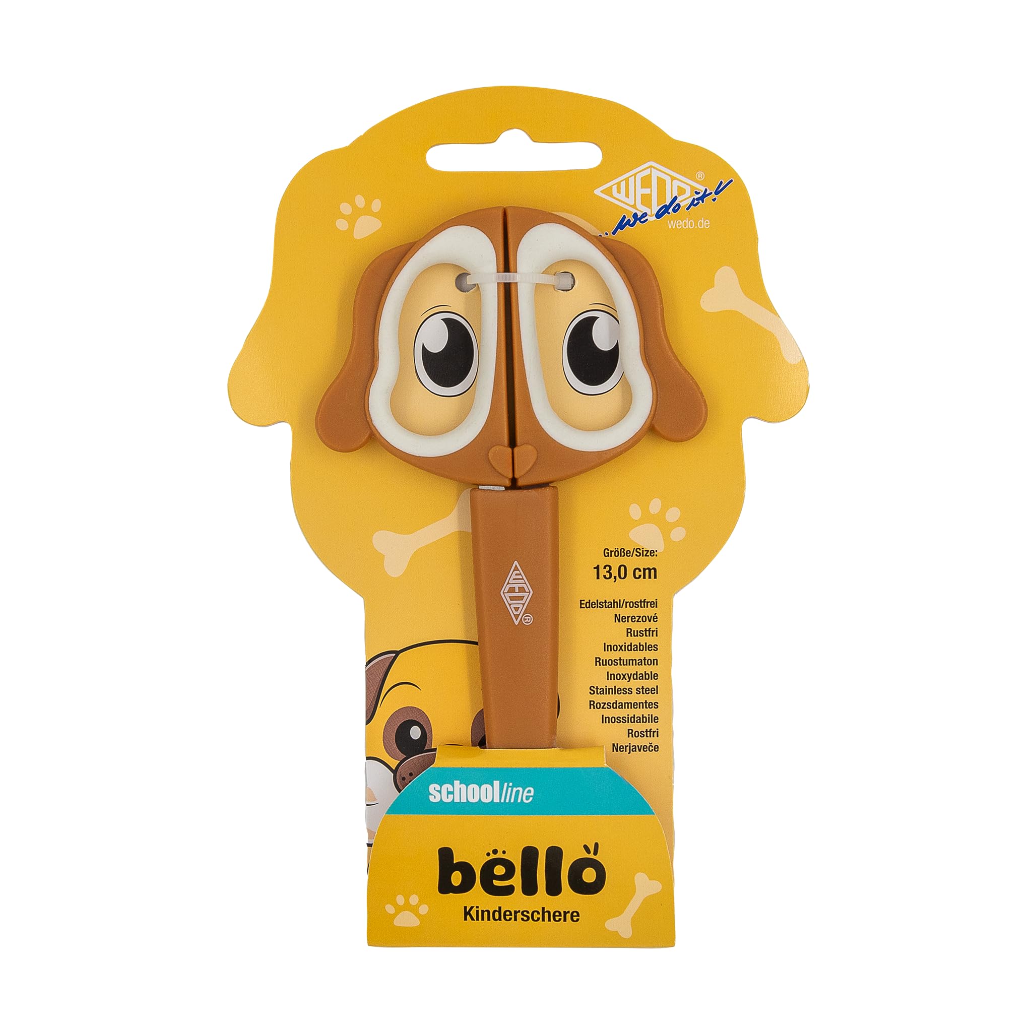 WEDO Children's Scissors 13 cm Dog Motif Bello Brown - Craft Scissors with Soft Grip & Round Tip
