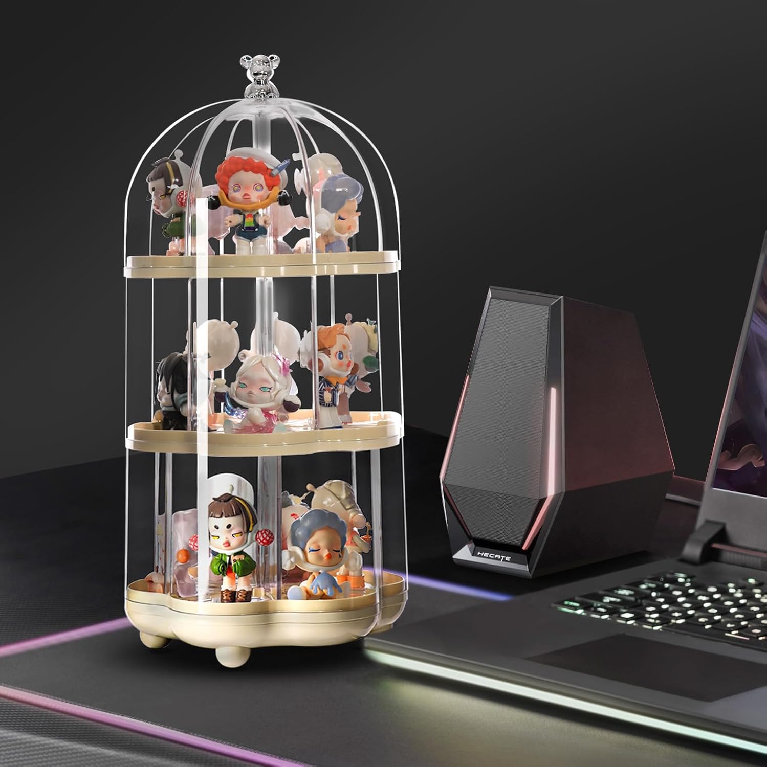 Rotating Clear Acrylic Display Case for Pop Mart, Funko Pop Figure Toys Storage Box Transparent Blind Box Organizer Stand Dustproof Protection Showcase（3 levels）