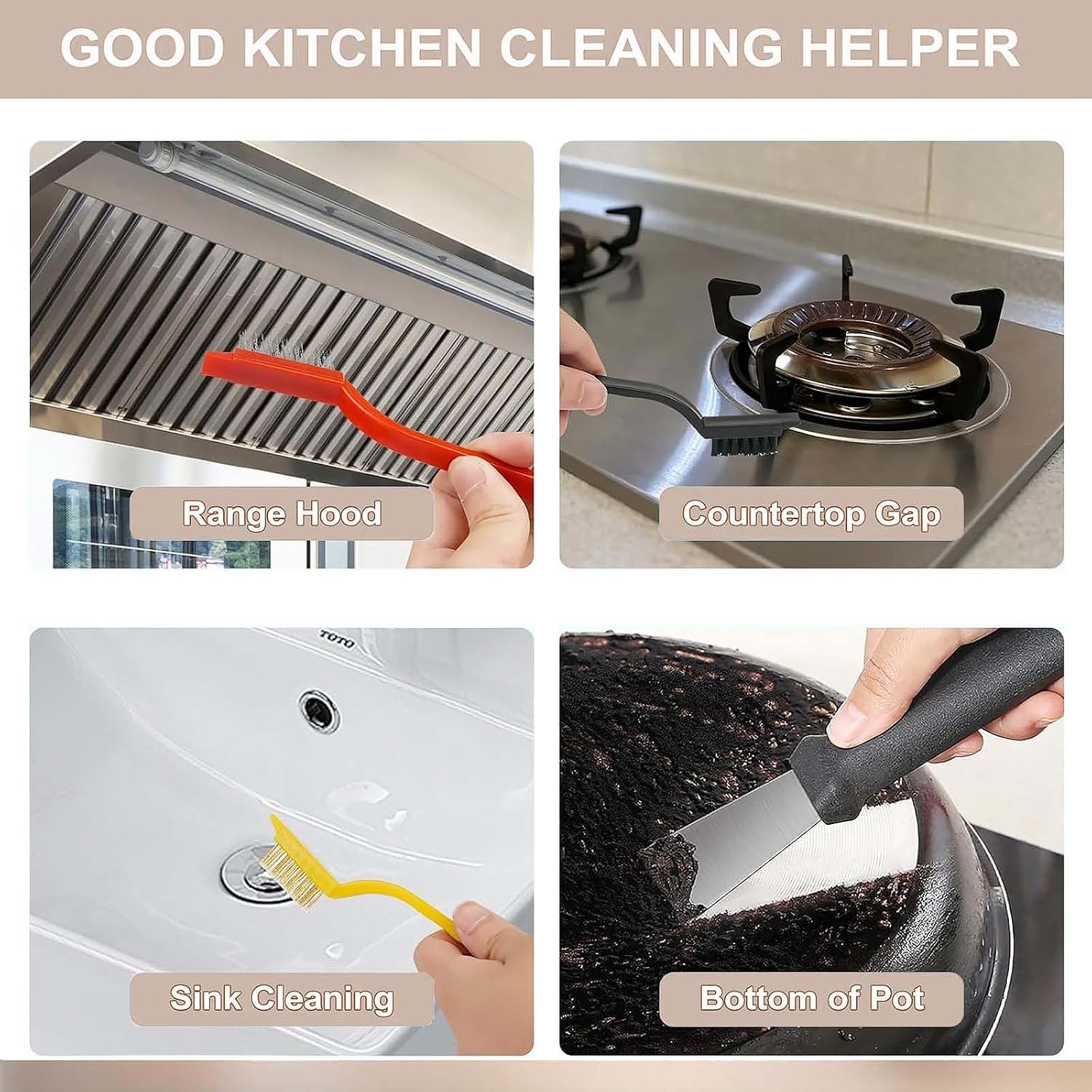 9-Piece Crevice Cleaning Brush Set, Hard Bristle Gap Scrubber Tools, Stiff Nylon Detail Brushes for Window Tracks, Bathroom Grout, Blenders & Kitchen Sink Detailing, Zero Cross-Contamination