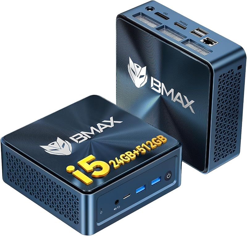 BMAX Mini PC B9Plus Intel Core i5-1235U (hasta 4,4 GHz, 10 C/12T), 24GB LPDDR5, 512 GB NVMe SSD Mini Ordenador de sobremesa, Wi-Fi 6, BT5.2, Triple Pantalla 4K 60Hz, HDMI,Tipo C, DP 1,4a, Micro PC