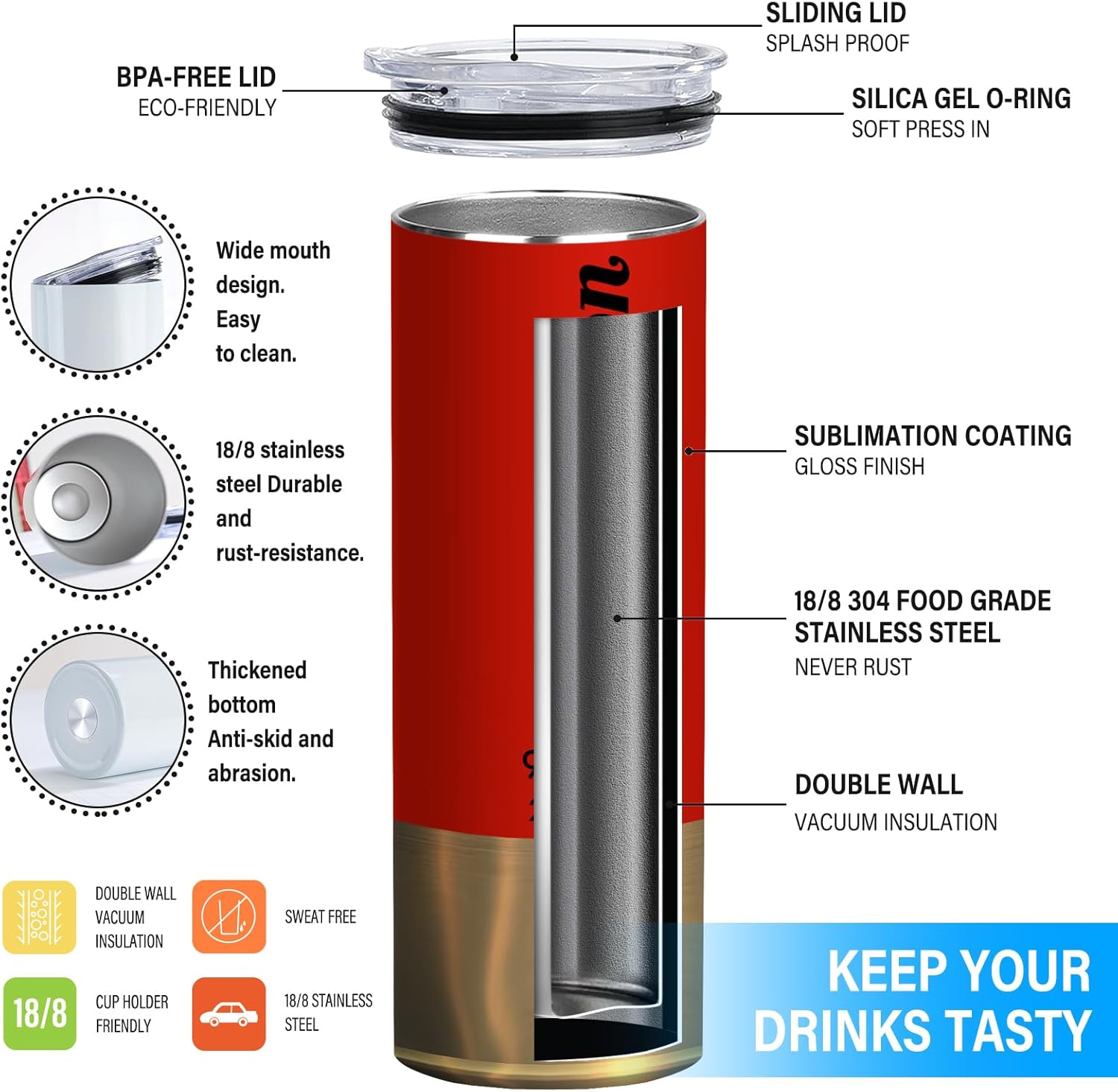 Funny Tumbler for Men Shotgun Shell 20oz Insulated Skinny Stainless Steel Travel Mug with Lid - Creative Gift for Hunters (Pack of 1) - Image 4