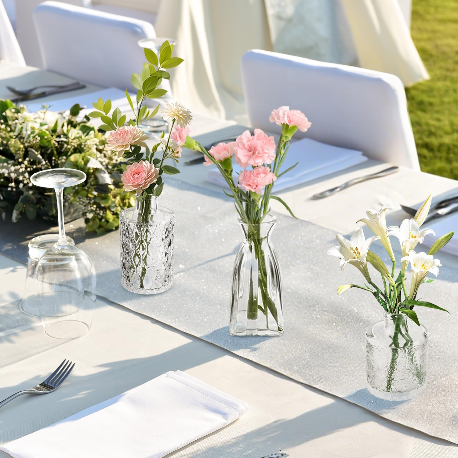 16Pcs Clear Glass Bud Vases Bulk - Mini Vintage Bottle Set, Modern Small Flower Vases for Wedding Centerpieces, Dining Table Decor, Home Room Party Reception - Image 2