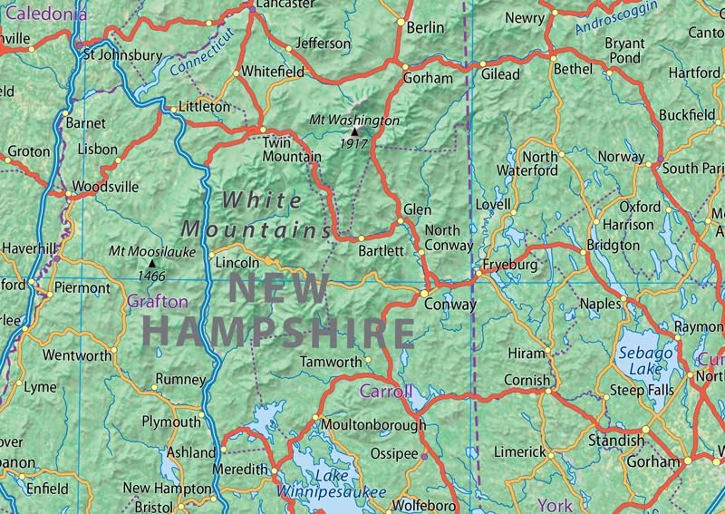 Miniatura 2 de Mapa físico de Nueva Inglaterra - 24 x 16 pulgadas - Papel laminado