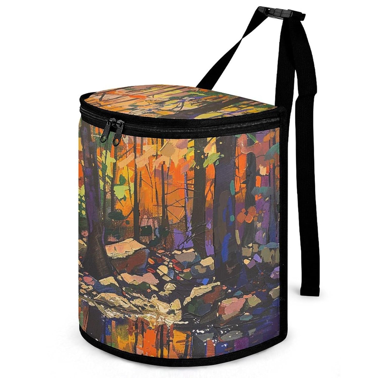 Car Trash Can Trees and Rocks Printed Car Organizer Car Accessory Interior Car Garbage Can with Lid