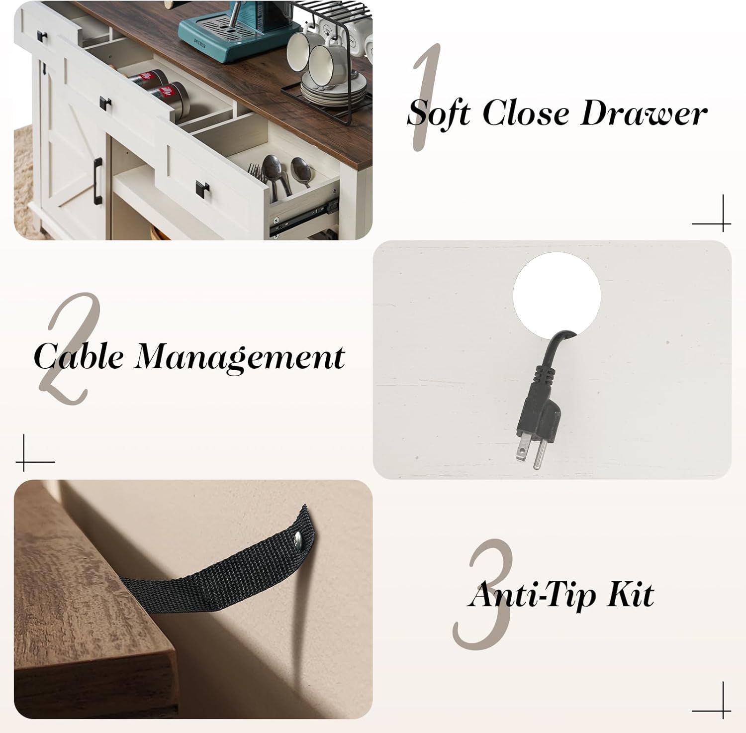 Farmhouse TV Stand with Sliding Barn Door & Drawer, 59" Rustic Entertainment Center for TVs up to 65", Buffet Storage Cabinet for Living Room, Dinning Room, White+Barnwood