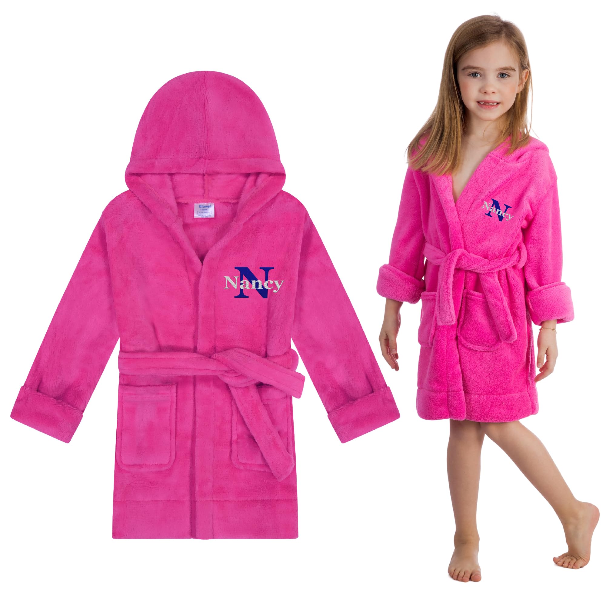 Personalized Kids Robe with Name - Custom Embroidered Hooded Robe with Pockets and Belt, Soft Bathrobe for Girls & Boys
