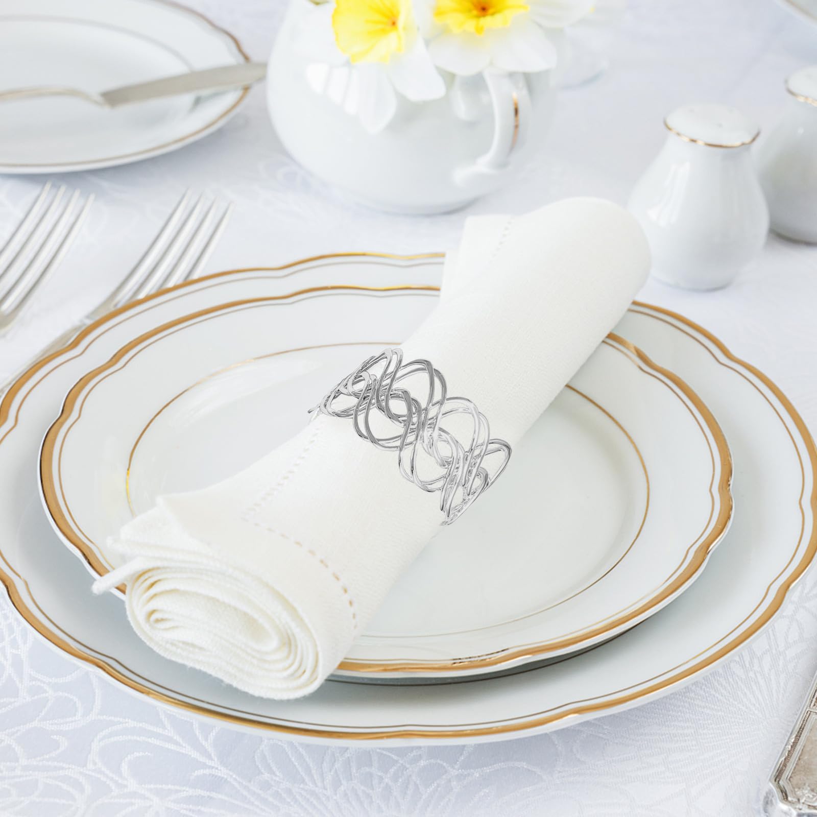 BESPORTBLE Serviettenringe und Glänzende Oberfläche mit Elegantem Unregelmäßigem Webmuster 6 Stück aus Metall Stabile Qualität für Hochzeit und Festliche Tischdekoration
