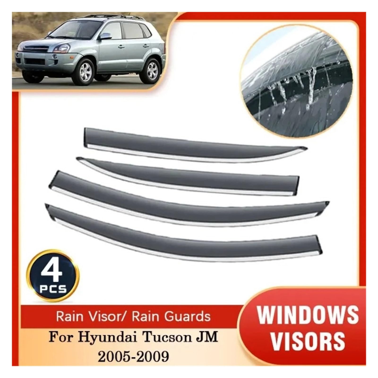 Boczne osłony przeciwsłoneczne na okno samochodu deflektory osłony markizy dymnej pokrywa tapicerka naklejka 4x kompatybilne z Hyundai Tucson JM 2005 2006 2007 2008 2009