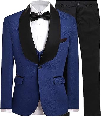 Sxfashbrd Boys Formal Jacquard Blazer Slim Fit 3 Pieces Set Suit Floral Tuxedos Party Jacket Dress Outerwear Coats