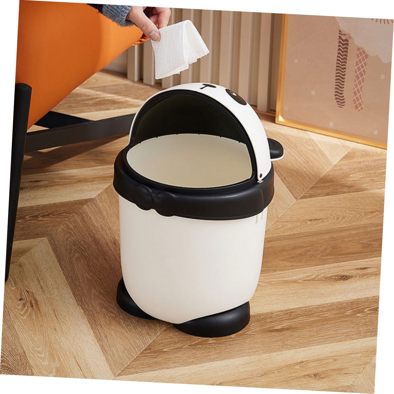 Healifty Kawaii Small Panda Trash Can Animal Waste Paper Can Lid Cartoon Trash Bin for Home