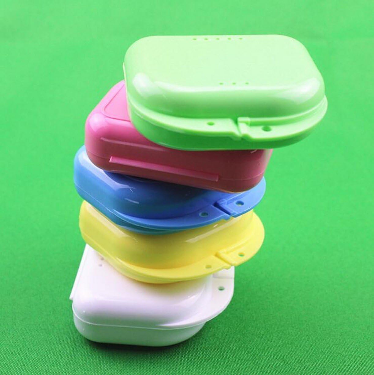 WellieSTR Pack of 10 pieces Dental Container,Dental Orthodontic Retainer Denture Storage Case Box (random color) : Industrial & Scientific