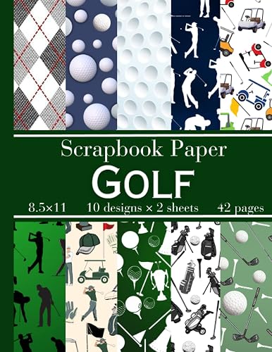 Golf Scrapbook Paper: 20 Double Sided Sports Theme Patterned Sheets, Decorative Craft Paper Pad Supplies for DIY Projects