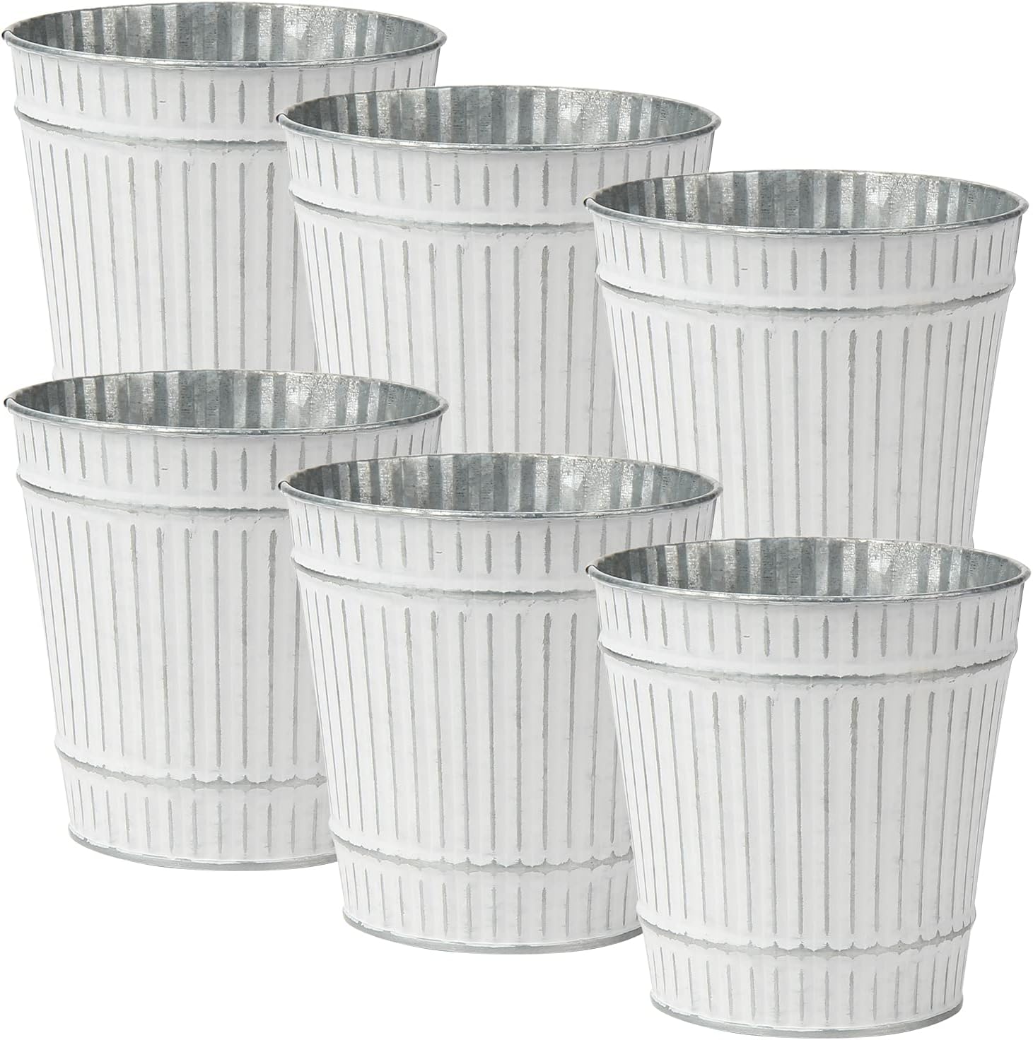 Briful 4.7" Galvanized Tin Planter Galvanized Metal Pail Rustic Decorative Metal Buckets Vintage Style Country Wedding Home Table Centerpiece Decorations Set of 6