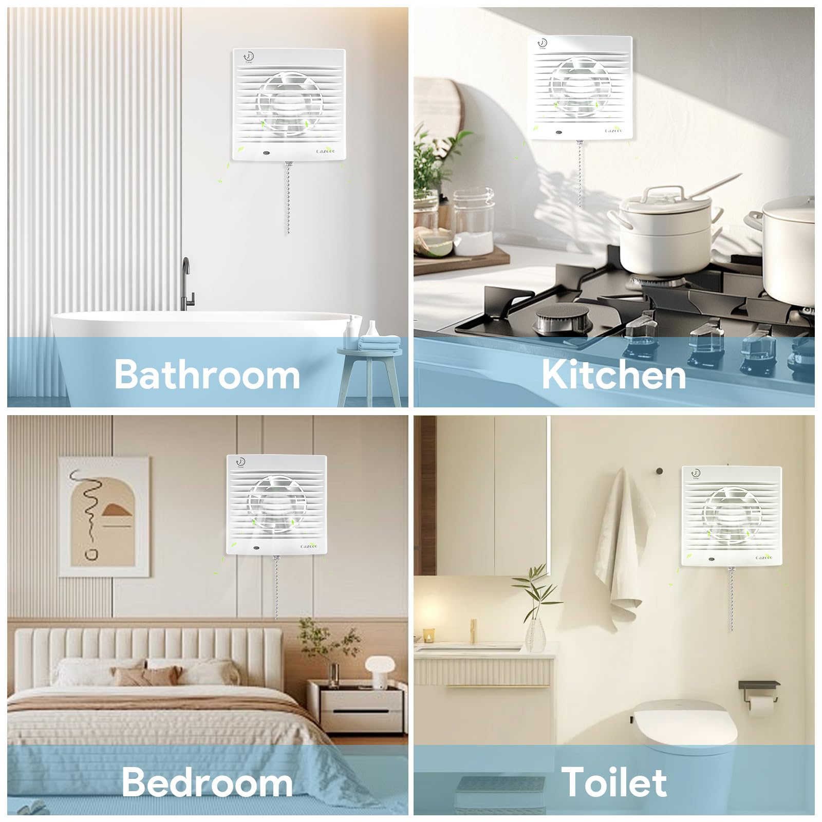 Ventilador extractor de baño de 100 mm con temporizador y cable de tracción, ventilador silencioso de baño de 12 W 130 m³/h, para montaje en pared/ventana, para cocina, inodoro, oficina, 34 dB