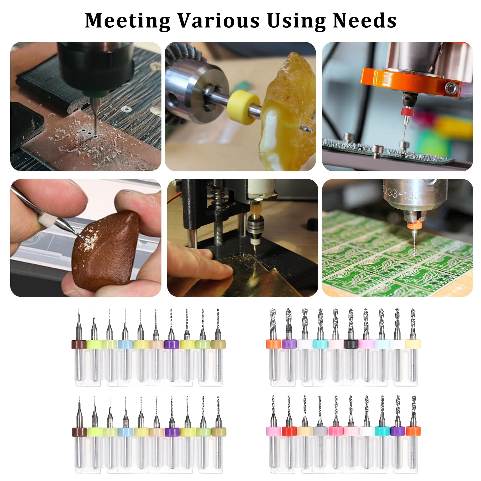 OwnMy Juego de 40 brocas para PCB de 0,1 mm a 3,0 mm, brocas de carburo de flauta en espiral para placa de circuito, mini brocas para grabado CNC de joyería, brocas pequeñas para piedra de metal