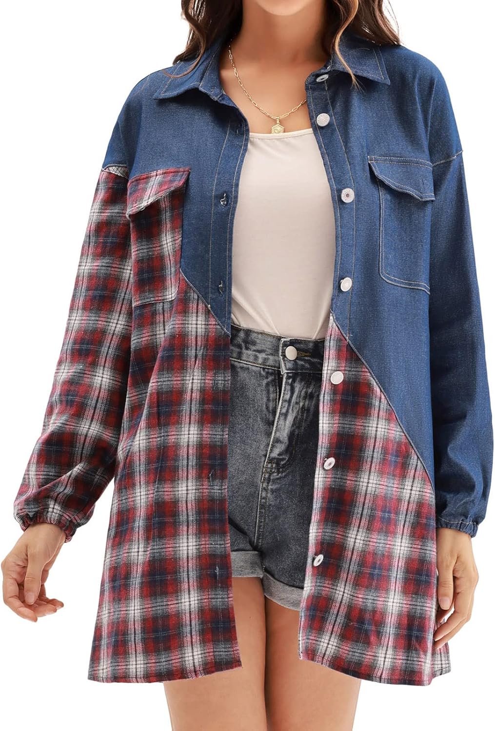 plaid denim jacket womens