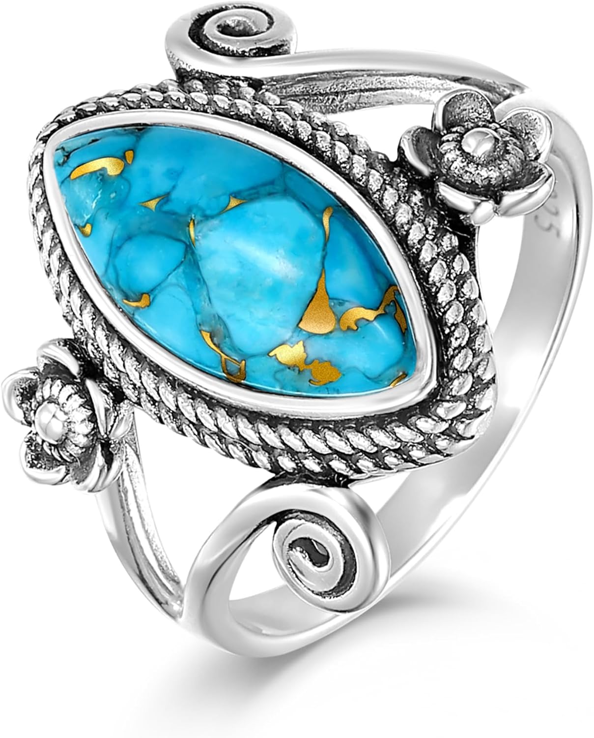 Turquoise Rings for Women 925 Sterling Silver Stacking Ring Vintage Boho Turquoise Statement Rings for Women Birthday Jewelry Gift Size 5-9