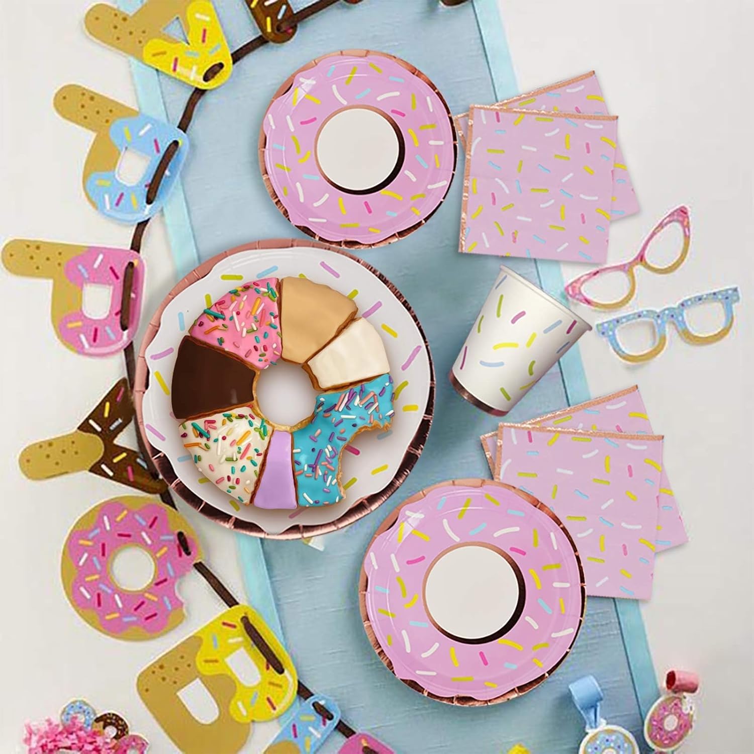 175Pcs Donut Plates and Napkins Party Supplies Two Sweet Birthday Decorations, Donut Party Supplies for Wedding Baby Shower Parties, Donut Party Plates Serves 25
