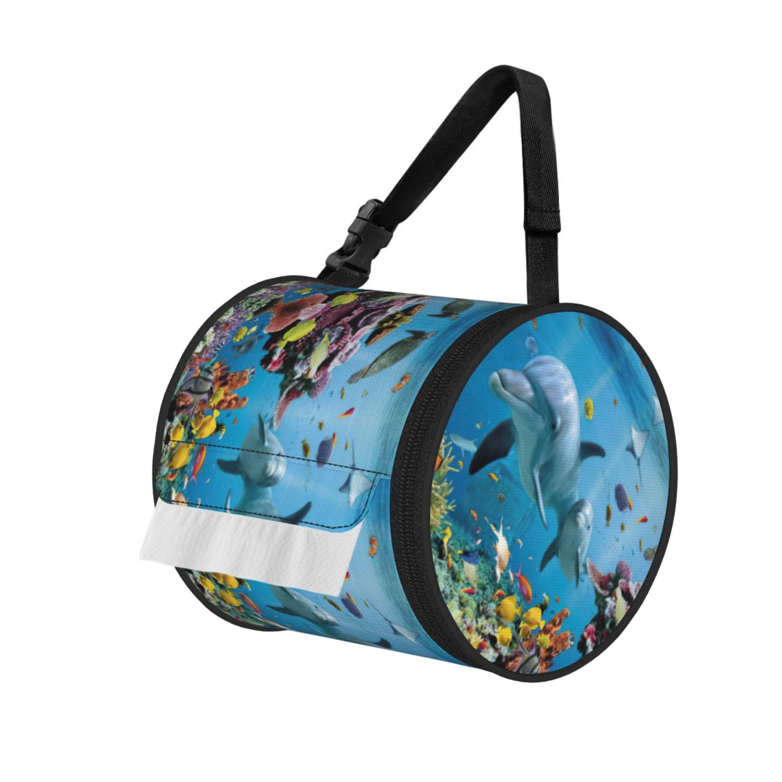 Ocean Dolphin Looking at You Printed Toilet Paper Holder Bag, Adjustable Strap Roll Paper Organizer for Car Kitchen Outdoor