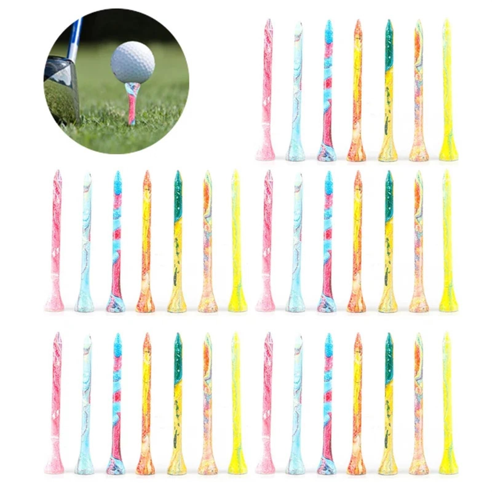 Golf Tee 50 Stück Holz-Golf-Tees, tragbarer Golf-Tack, stabilere Golfball-Nägel, Tees, buntes Golf-Trainingsball-Tee, Golf-Zubehör FüR Einen Idealen Abschlag
