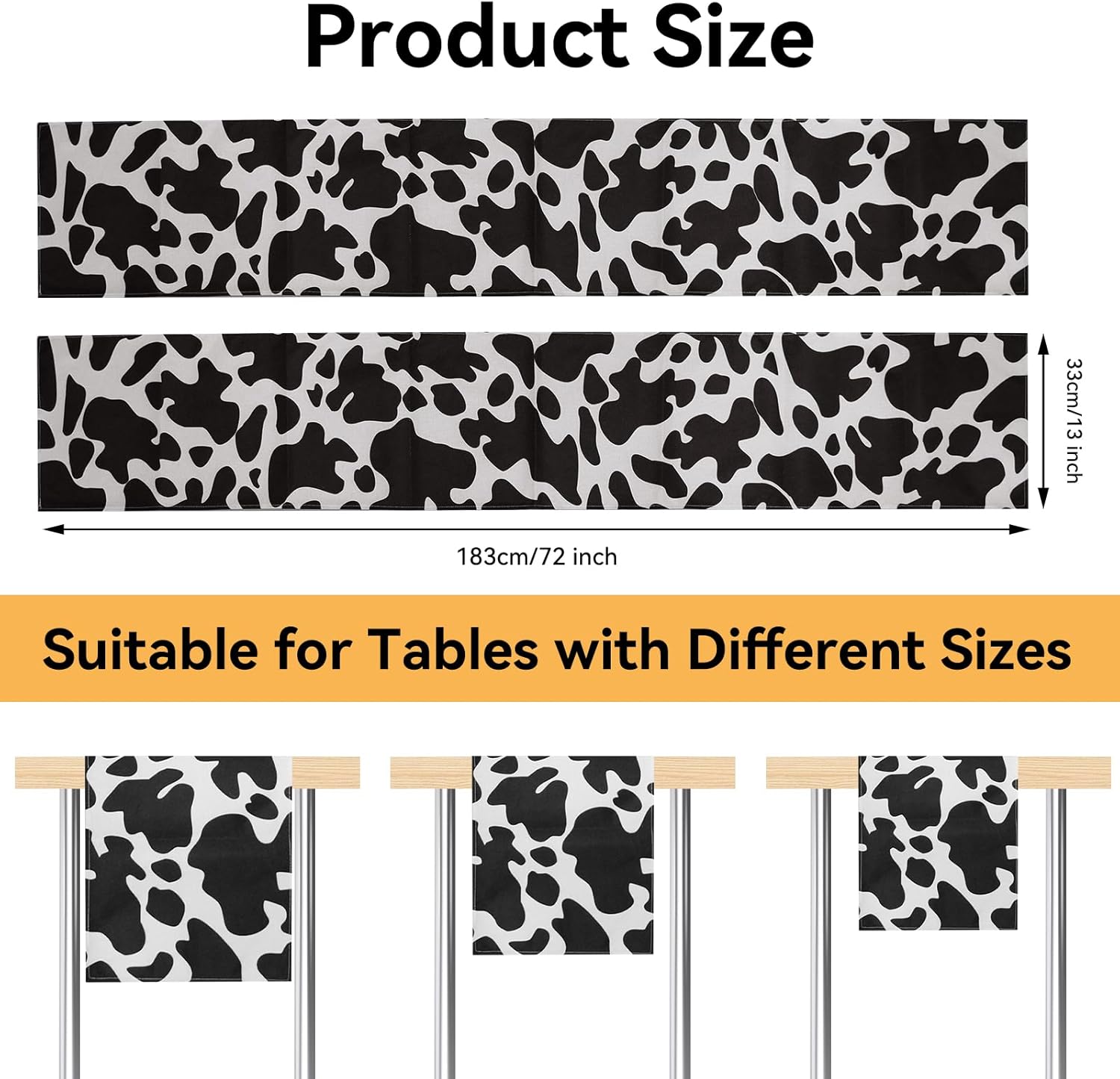 10 Pcs Linen Cow Print Table Runner Black and White Farm Cow Print Tablecloth Western Barnyard Cowboy Themed Table Cloths for Birthday Party Decorations Home Kitchen Table Supplies ( 13 x 72 in)