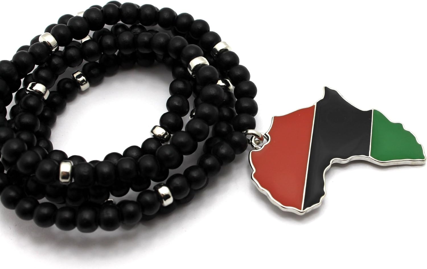 CBC Crown Pan African Colored Africa Map Continent Pendant on 26"/30" Wooden Bead Necklace in Gold or Silver Tone