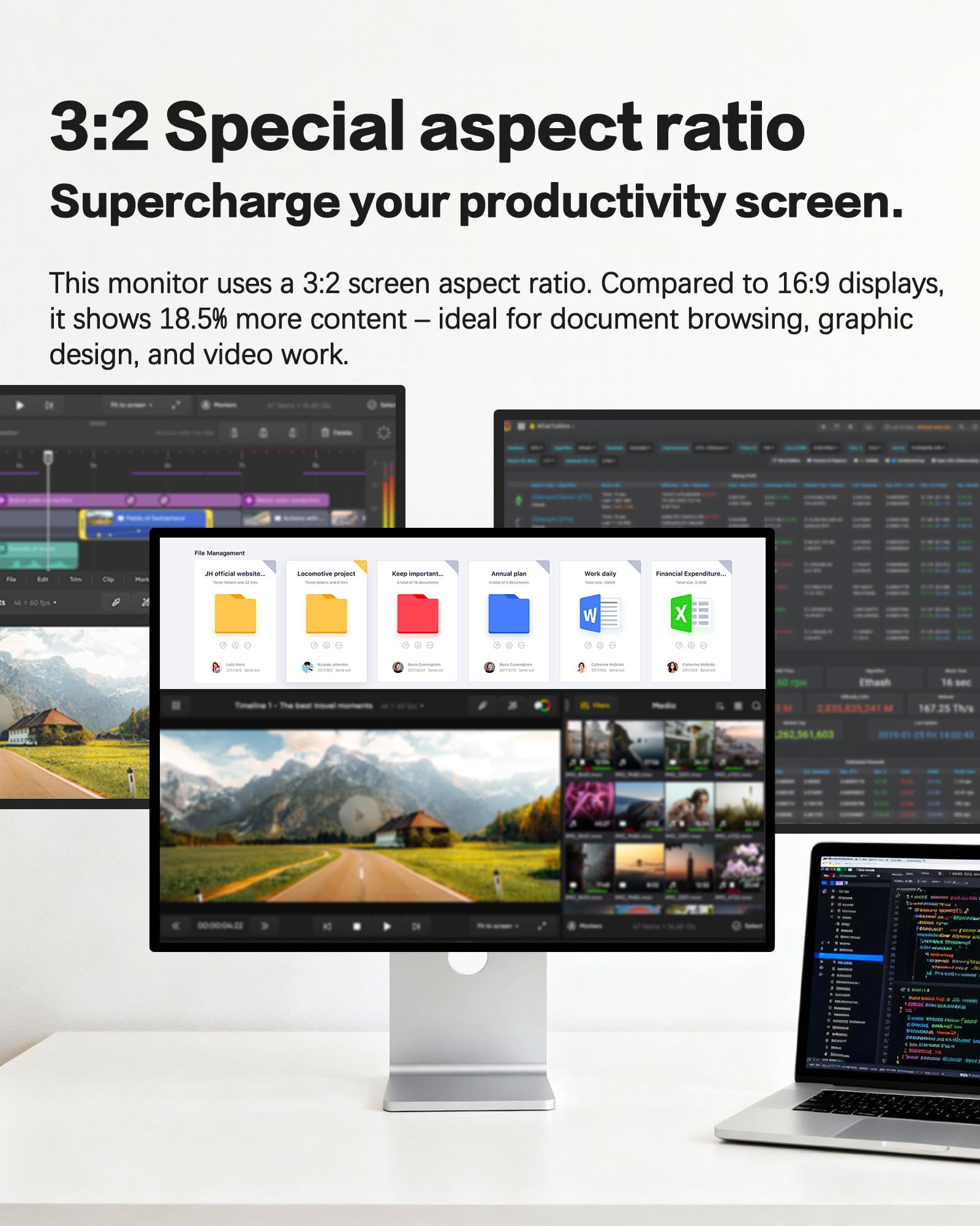 P20 Monitor 28.2 pulgadas 4.5K 4500x3000 formato 3:2, 60Hz, 10 bits 1.07B colores, USB-C 100W carga rápida, altavoces integrados, pantalla brillante ATW, soporte ajustable (Honeycomb - con soporte) — view 6