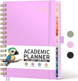 RETTACY Academic Planner 2025-2026, Weekly and Monthly, Medium Size (5.7" x 8.3"), July 2025 - June 2026, for Women, Teacher, Student, School, 12-Month Tabs, Flexible Plastic Cover (Purple)