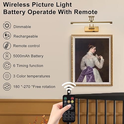 Miniatura 2 de Lámparas LED negras de 22.83 pulgadas, luz moderna de exhibición de arte negra para marcos de fotos, luces LED para marcos de fotos para pinturas,