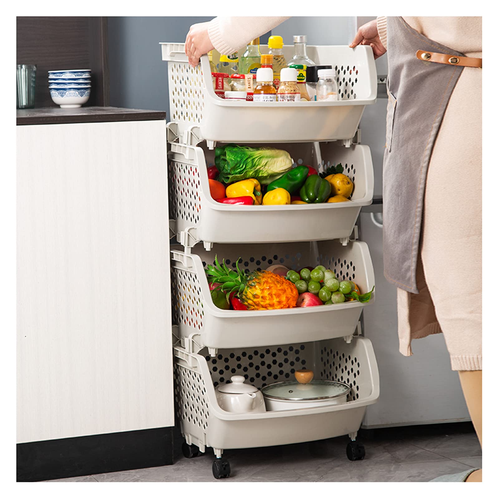 Carro rodante de cocina gris con cuatro niveles para organizar tu hogar