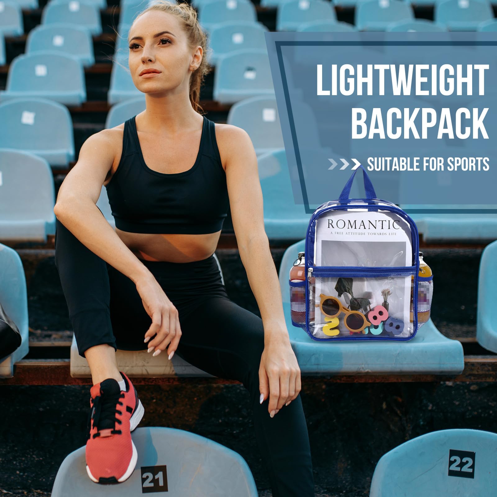 Sweetude Zaino trasparente sfuso 29,5 x 24,9 x 13 cm borsa Stadio approvato plastica trasparente zaino con 2 supporti per acqua
