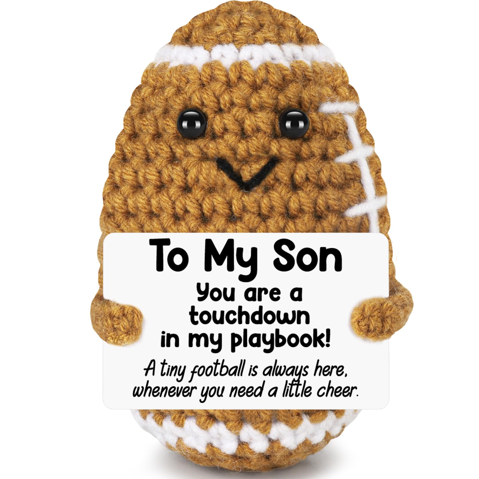 Mini Funny Son Gifts from Mom Dad, Valentines Birthday Gifts for Adults Boys Bonus Step, Positive Football Doll Cheer Up Presents with Inspirational
