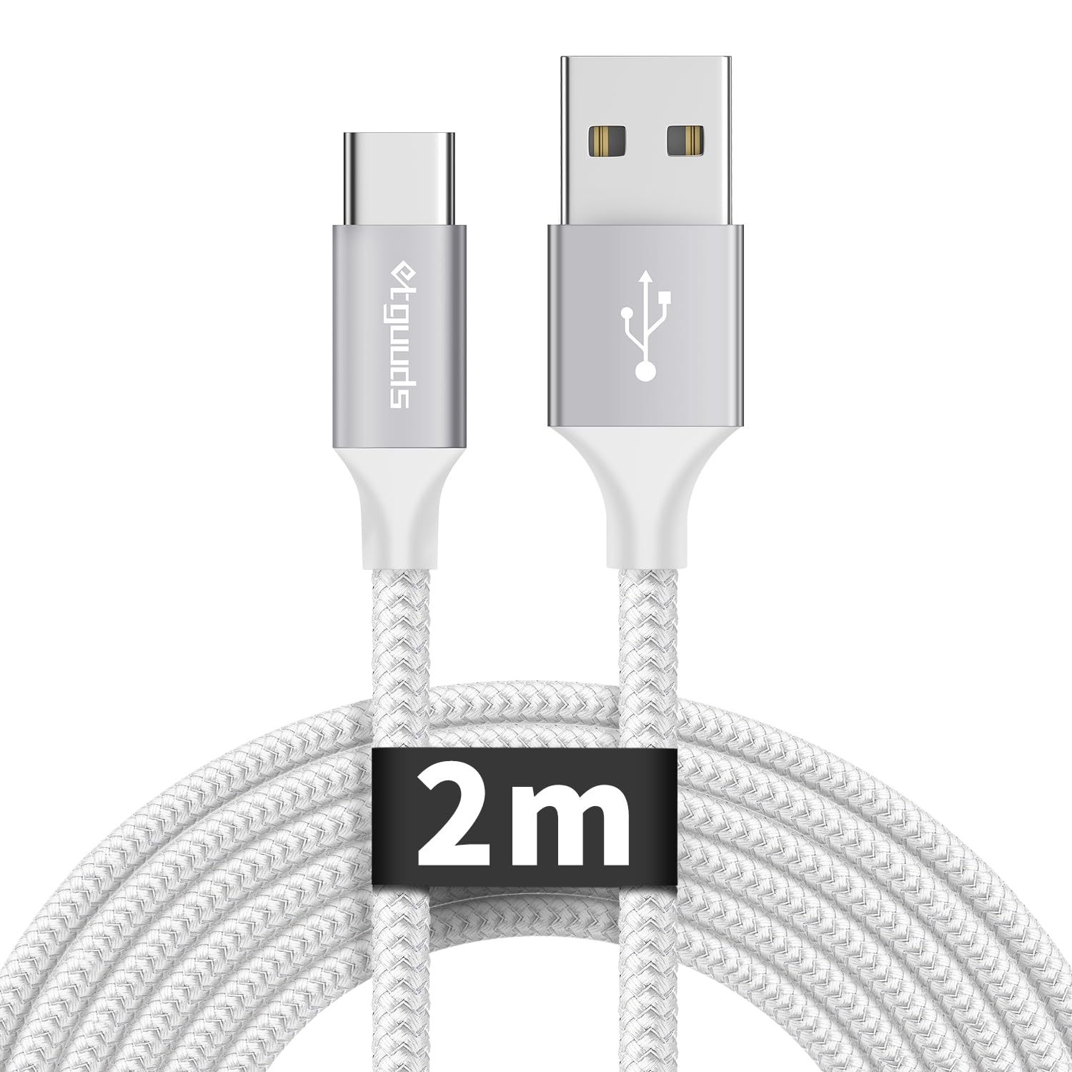 etguuds USBC Cable 2m, USB C Charger Cable 3A Fast Charging Braided Lead for iPhone 17 16 15 Pro Max Samsung S23 S22 S21 S10 S9 S8 A54 A55 -White