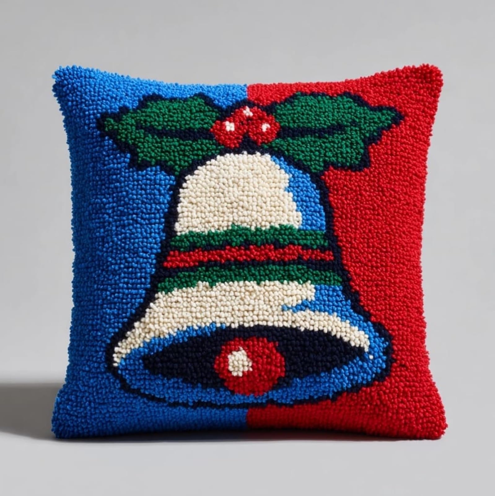Wallustrioaw Christmas Bells 3D Pillow Latch Hook Embroidery Kits 17X17in,
