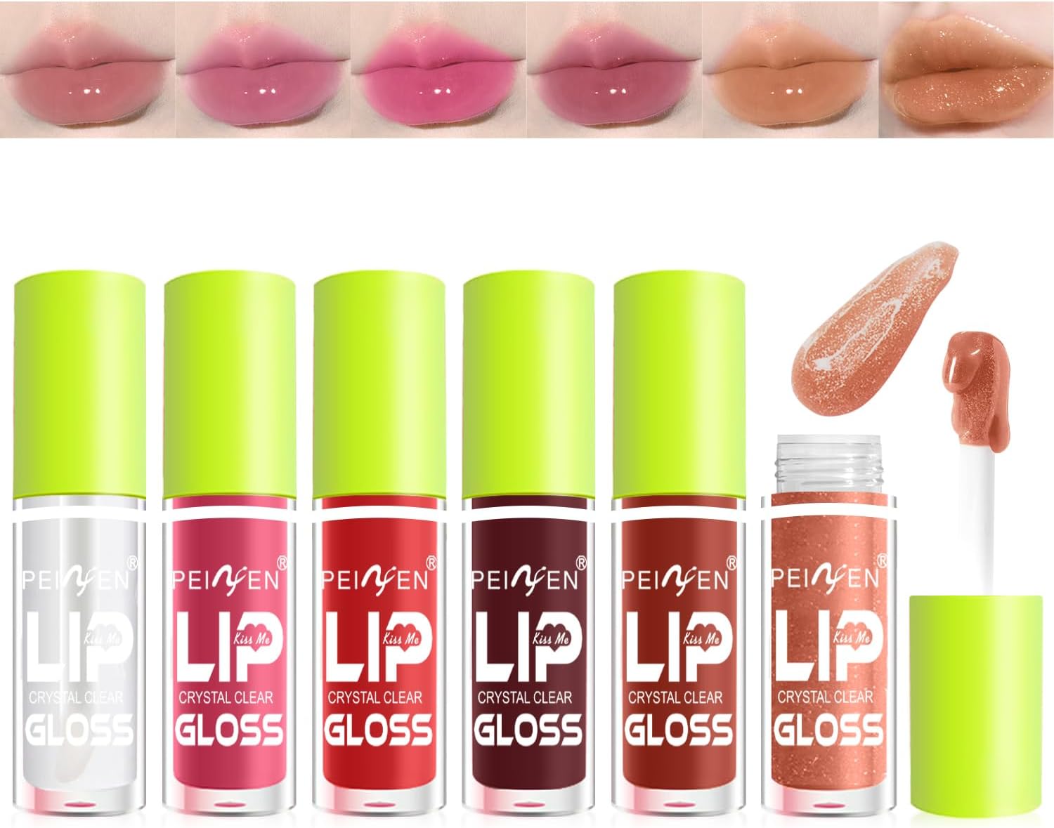 6 Colors Lip Oil Lip Glaze, Fat Oil Lip Gloss, Big Brush Head Hydrating Lip Glow Oil, Shiny Transparent Tinted, Long Lasting Nourishing Non-sticky Fresh Clear Smooth Lip Care
