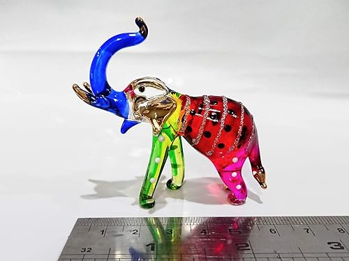 Miniatura 2 de Figuras artísticas de elefante en miniatura de vidrio soplado a mano, animales coleccionables, decoración de regalo, tronco (arcoíris)