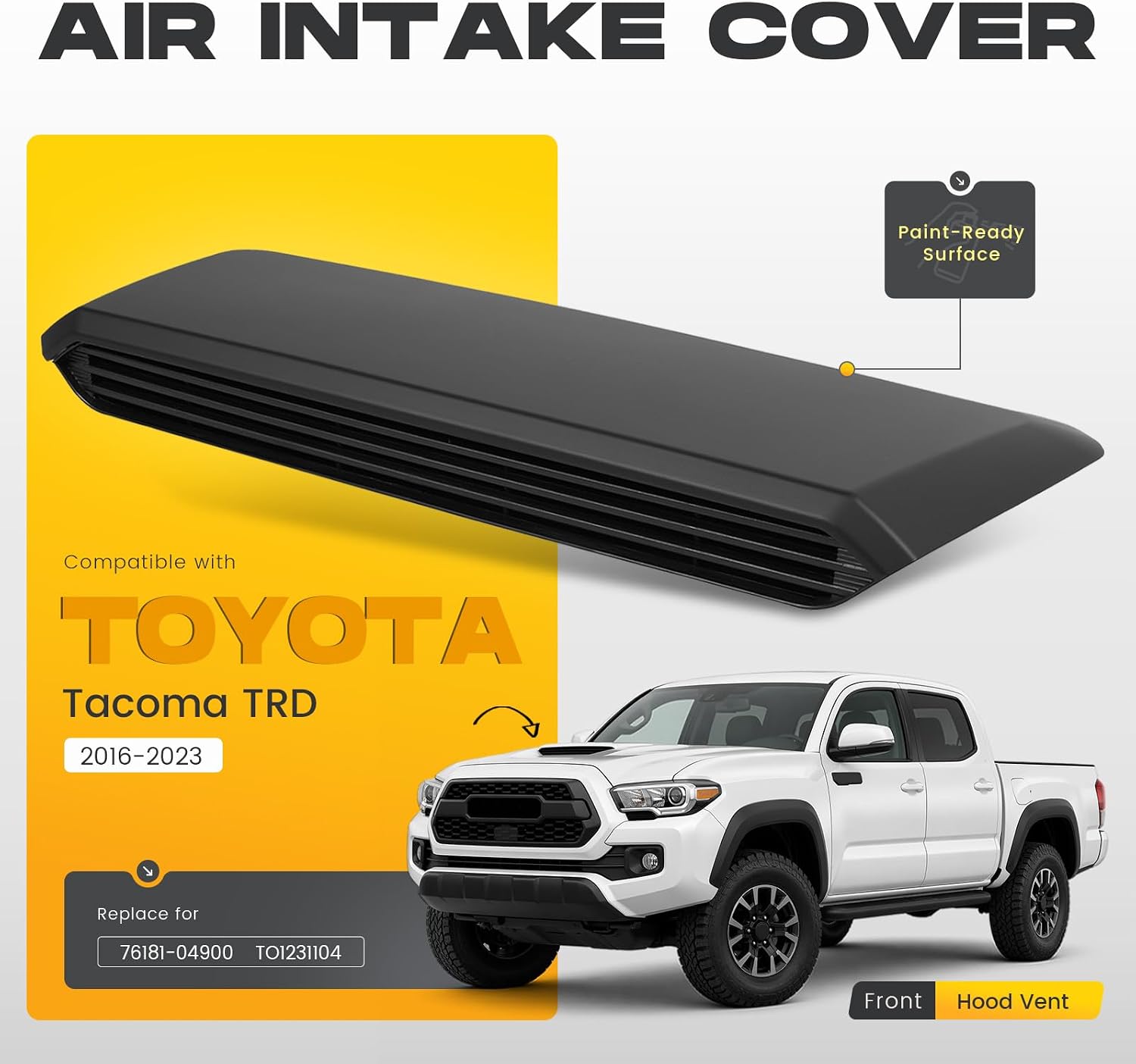 ALMULOO Hood Vent Compatible with 2016-2023 Toyota Tacoma TRD Replace for 76181-04900 TO1231104 Hood Front Hoods Air Intake Vent Cooling Scoop Plastic(ABS) Painted Black