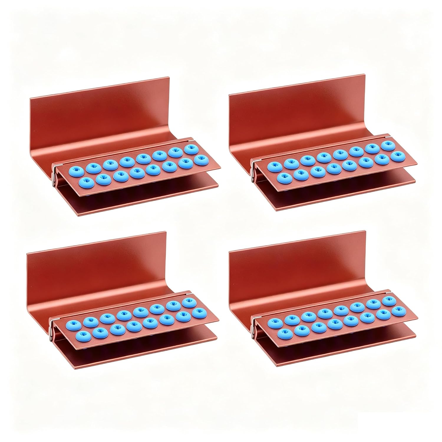 16 Holes Bur Holder Block Case Autoclavable 4 Pieces Set，Red | Bur Storage, Autoclavable, Multiple Holes, Dental Accessory