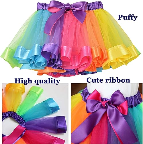 Miniatura 4 de YULUOSHA Falda tutú de unicornio con capa arcoíris para niñas, diadema e insignia de unicornio para fiesta de cumpleaños, Arco iris