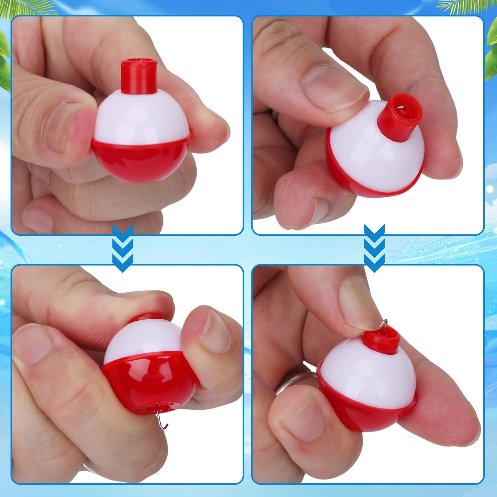 Coopay Fishing Bobbers 30Pcs-50Pcs/Lot Hard ABS Fishing Floats Set Snap on Float Red/White Bobbers Push Button Round Buoy Tackle Accessories
