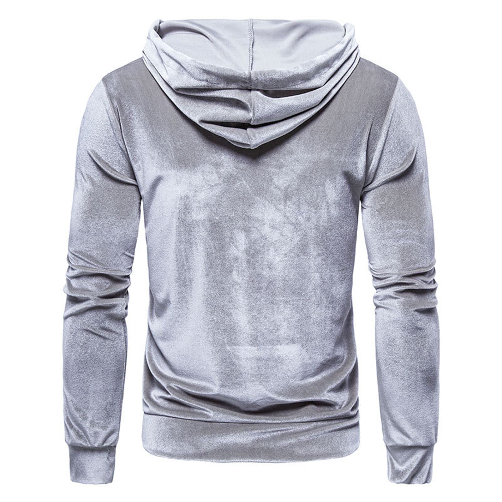 Maiyifu-GJ Men's Color Block Hooded Velour Jacket Casual Long Sleeve Velvet Velour Hoodies Retro Hip Hop Sweatshirt Pullover (Silver,Medium)
